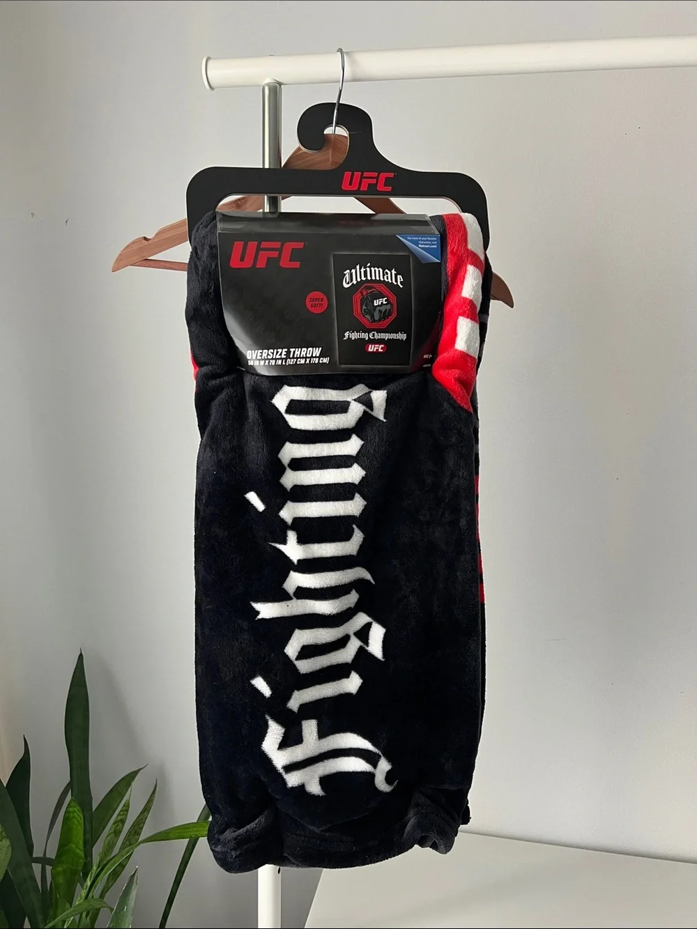 Ultimate UFC Black & Red Plush Throw Blanket with White Script